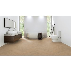 Douwes Dekker 07805 crème brûlée Ambitieus Dryback PVC Visgraat Vloer - 2.5 x 152.4 x 762mm - 2.79m2 - met geïntegreerde ondervloer
