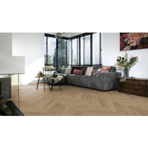 Douwes Dekker 04969 Gemberkoek Ambitieus Rigid Klik PVC Trendy Visgraat Vloer - 7 x 120 x 720mm - 2.07m2 - met geïntegreerde ondervloer